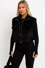 zip up front teddy gilet cropped 