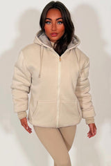 fur lined zip up hoodie for womens beige styledup 