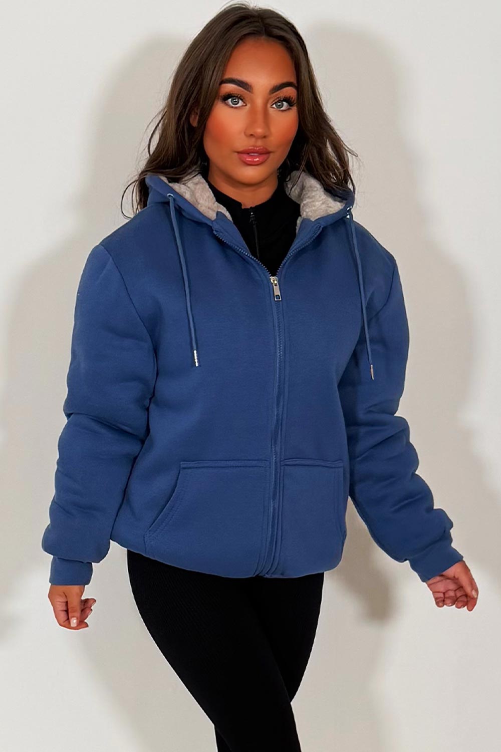 fur lined hooded sweatshirt with zip womens styledup