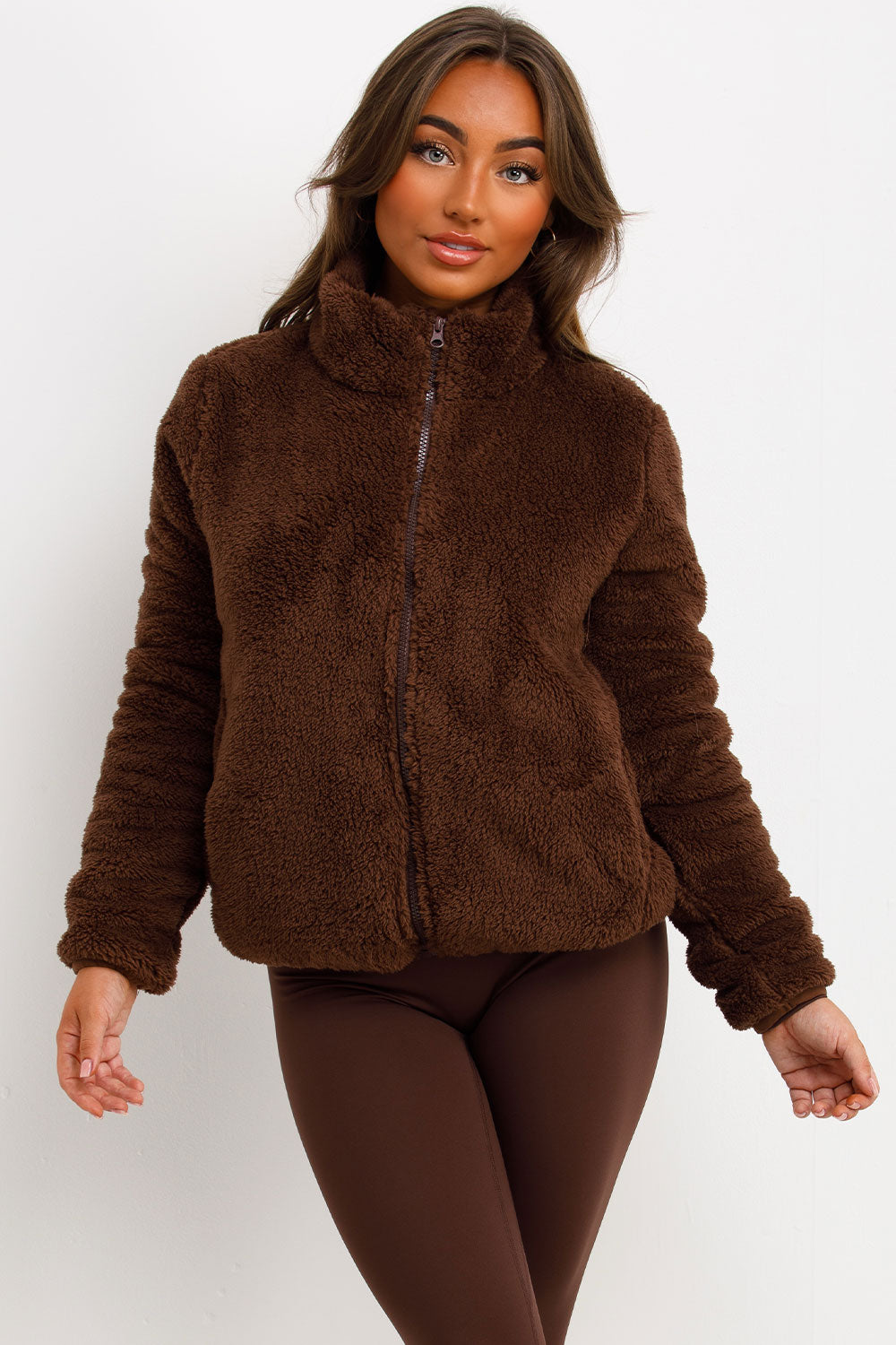 womens zip up teddy bear jacket styledup