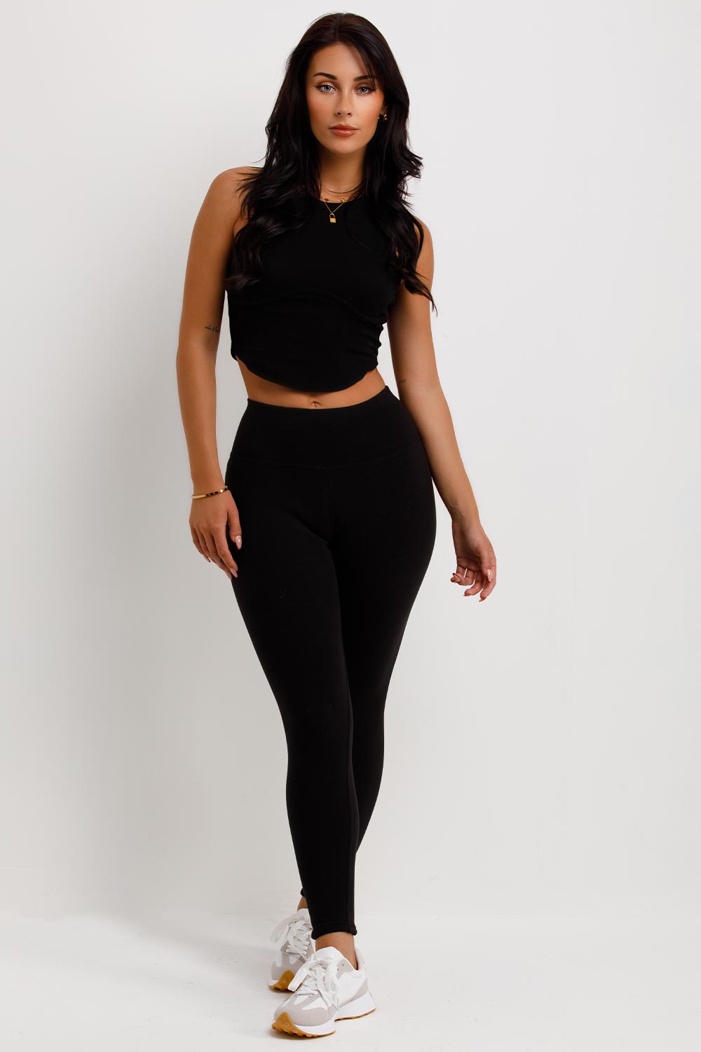 womens black high waisted suede winter leggings