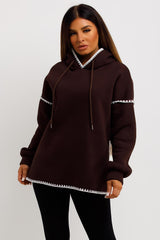 womens sweatshirt with hood with contrast stitches