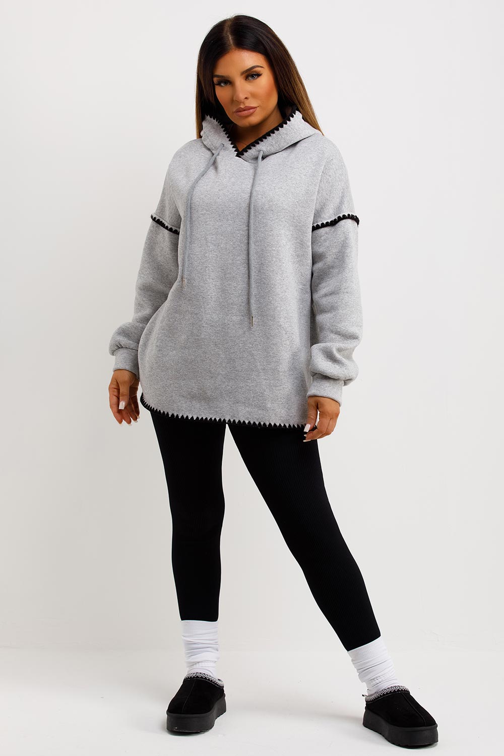 womens oversized hoodie with contrast stitches