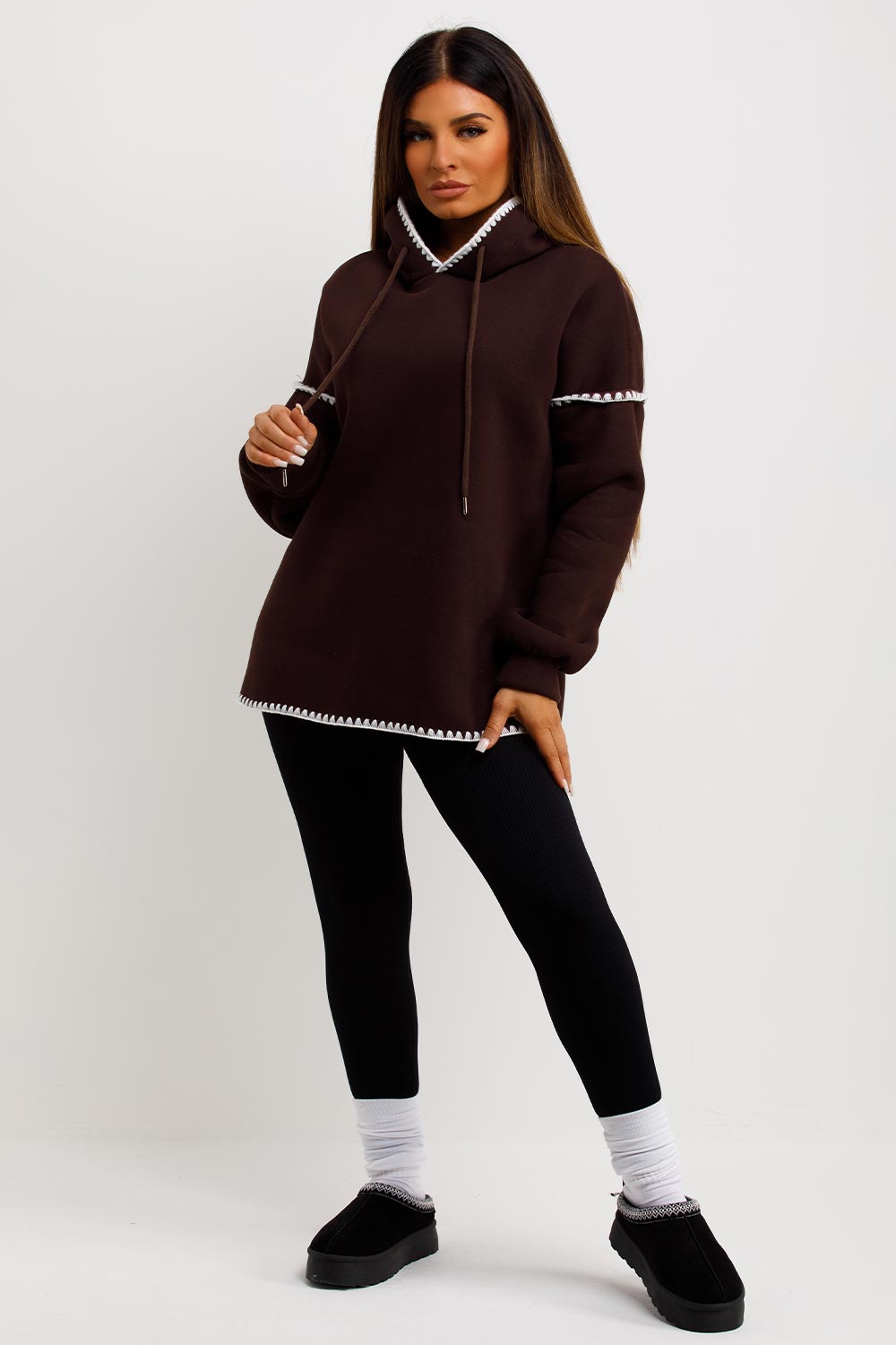 contrast stitches womens oversized hoodie