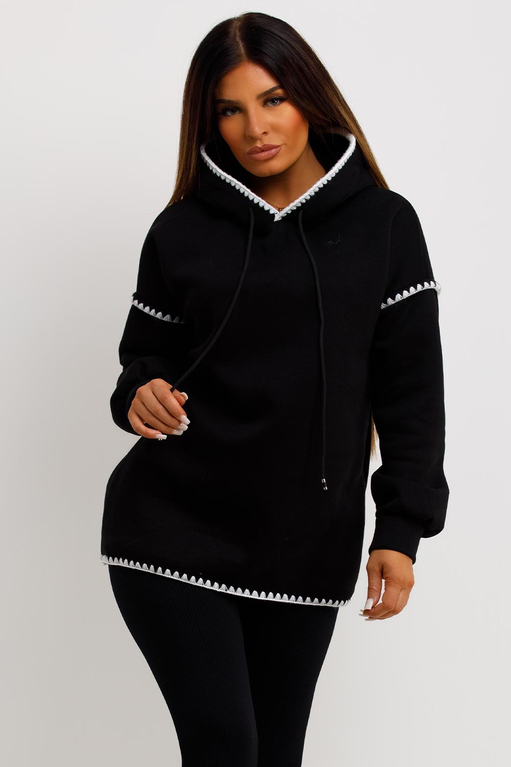 womens hoodie with contrast stitching