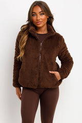 womens long sleeve teddy bear borg jacket with long sleeves 