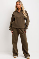 womens loungewear half zip sweatshirt and joggers tracksuit set airport outfit