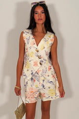 womens floral denim shorts and waistcoat co ord summer holiday races ladies day outfit styledup uk