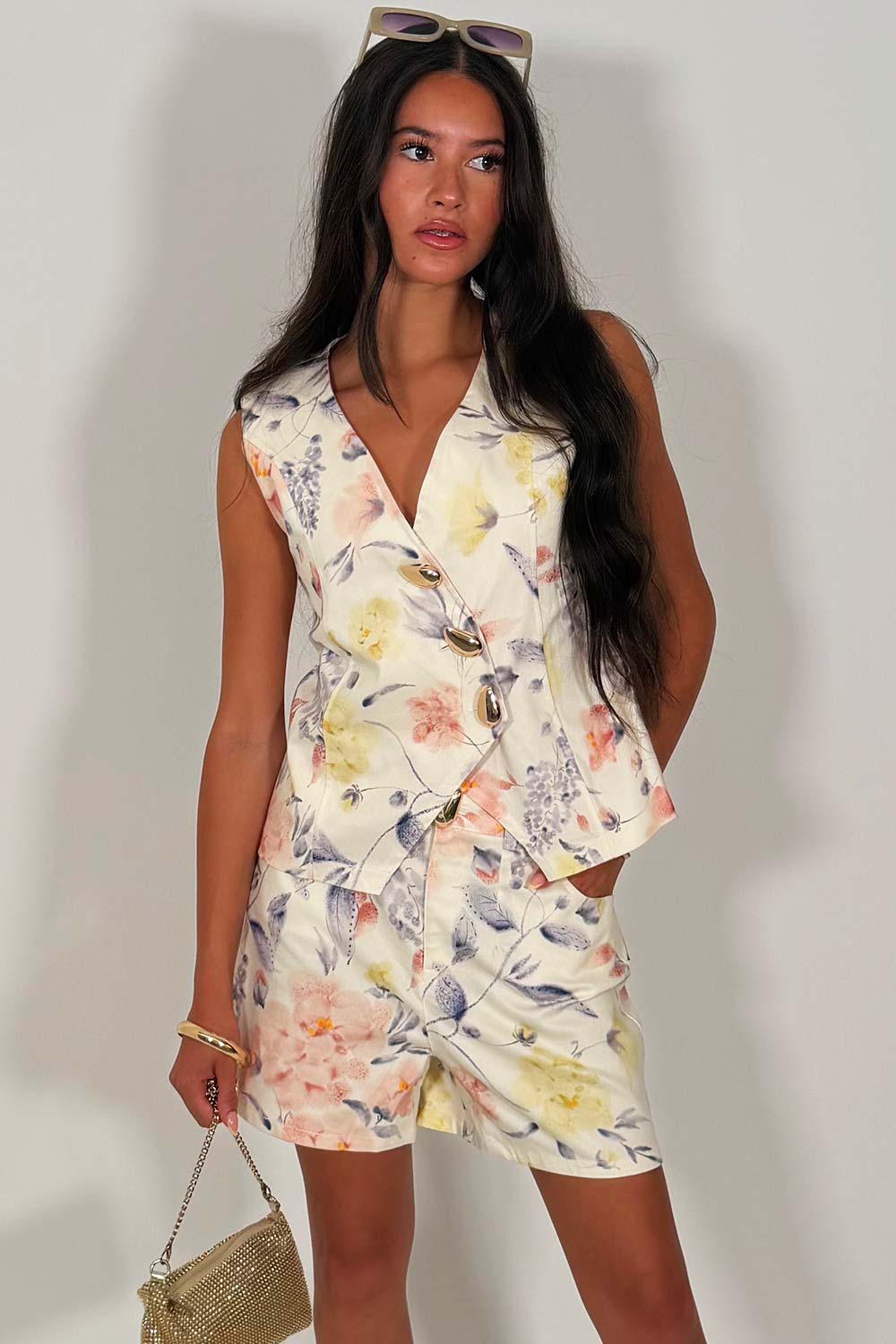 denim shorts and waistcoat two piece co ord races ladies day occasion outfit styledup uk