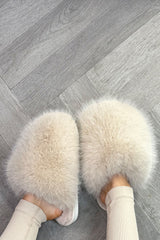 faux fur fluffy slippers grey womens styled up