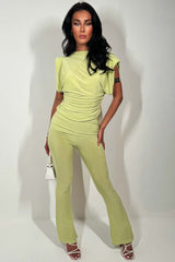 fold over flare trousers and occasion top set going out summer holiday outfit womens