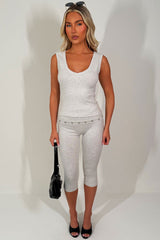 womens fold over eyelet capri pants and crop top two piece co ord set summer lounge set holiday airport outfit styledup uk