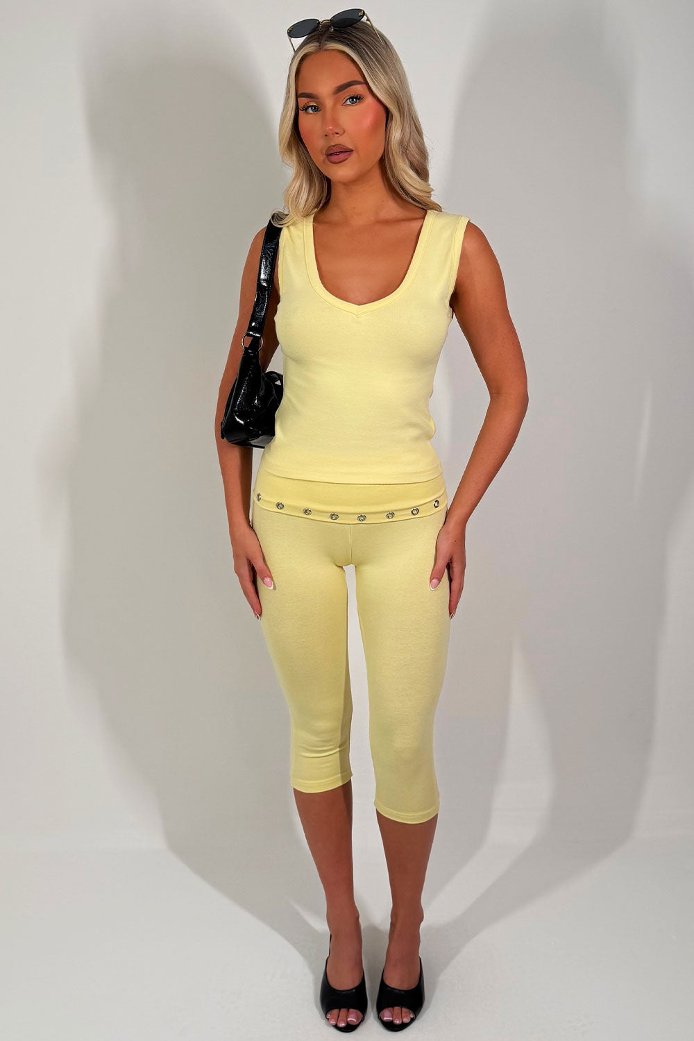 womens fold over eyelet capri pants and crop top two piece co ord set summer lounge set holiday airport outfit styledup uk