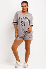 womens oversized football jersey t shiort and shorts two piece co ord set summer airport outfit streetwear 