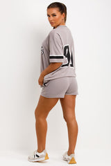 womens football jersey t shirt with los angeles print and matching shorts two piece co ord set matching outfit 