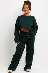 pintuck seam joggers and sweatshirt tracksuit co ord forest green