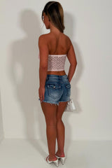 womens y2k ripped hem low waist denim shorts y2k holiday festival outfit styledup white fox