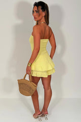 yellow summer holiday playsuit bandeau ruffle frilly hem outfit for womens styledup uk white fox