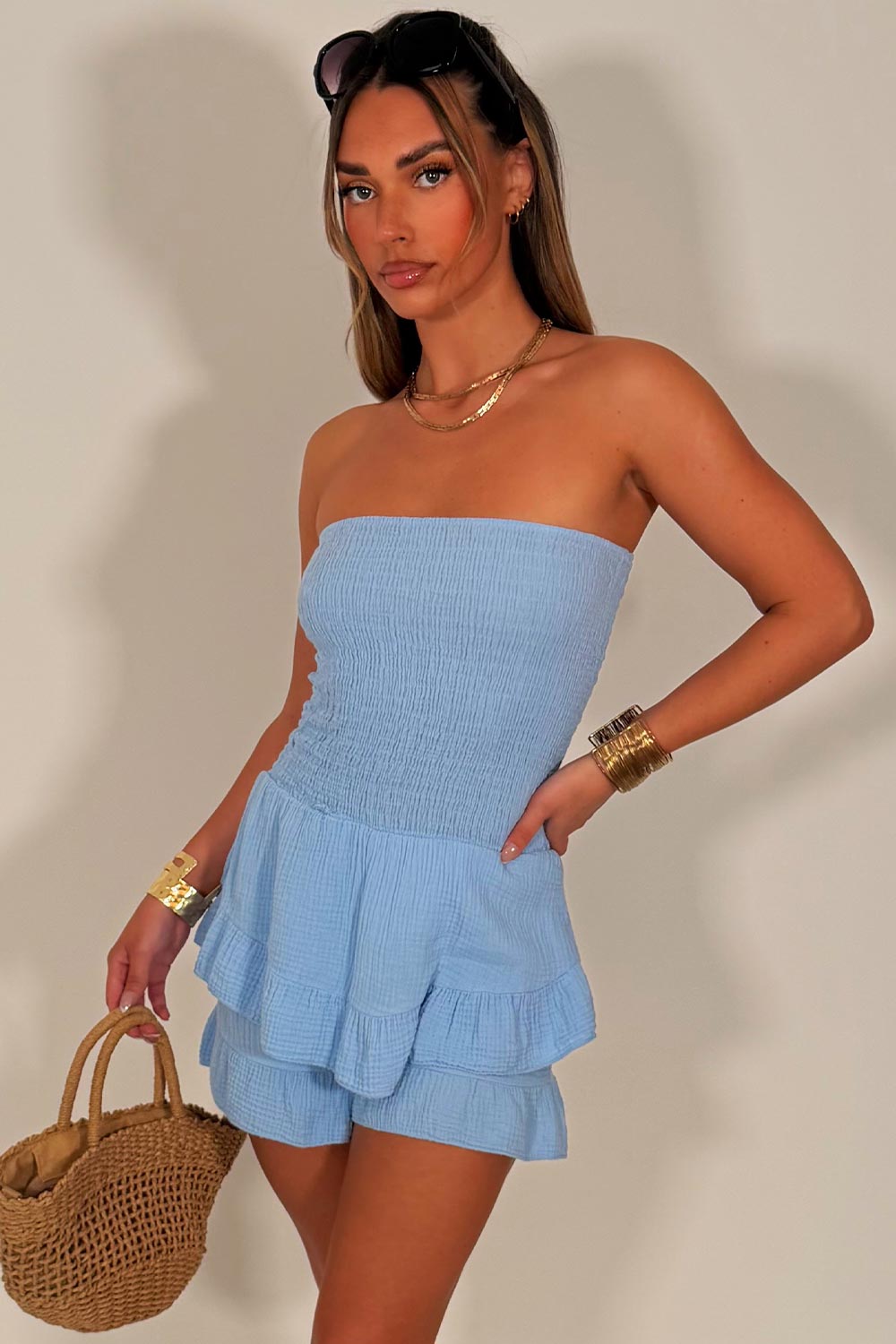 summer casual playsuit ruffle frilly hem bandeau dress for summer holidays styledup uk white fox 