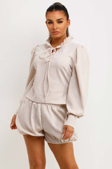 frilly ruffle blouse and shorts two piece set