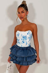 womens denim skirt ruffle frilly rara hem styledup whitefox uk