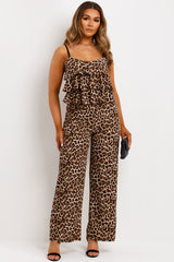 leopard print frilly ruffle wide leg jumpsuit 