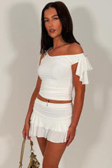 white one shoulder top and frilly ruffle skort two piece set going out festival summer holiday outfit styledup white fox uk sale 