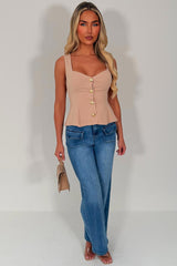 going out gold button peplum top for womens occasion outfit