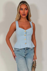 zara womens going out day night occasion top with gold buttons peplum hem styledup