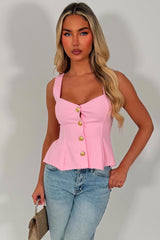 zara womens going out day night occasion top with gold buttons peplum hem styledup