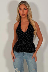 halter neck polka dot top black white fox styledup uk