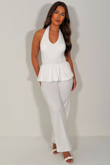 zara womens halterneck top and trousers co ord set summer holiday outfits styledup airport travel outfits uk