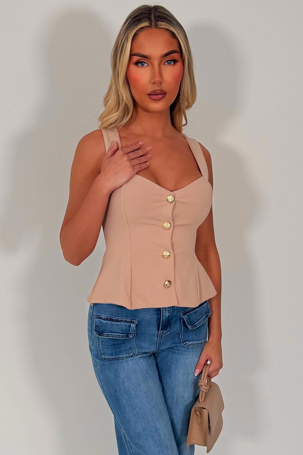 womens zara going out peplum top with gold buttons styledup uk 