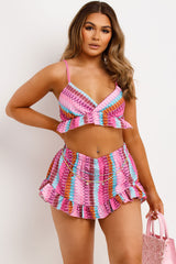 frill hem bikini top and shorts two piece set