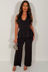 womens halterneck peplum top and trousers co ord set styledup uk