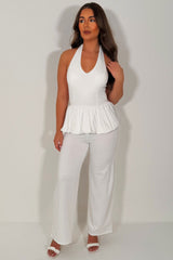 womens wide leg trousers and halterneck top co ord set styledup uk