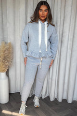 womens peplum frill hooded sweatshirt and joggers two piece loungewear co ord set 