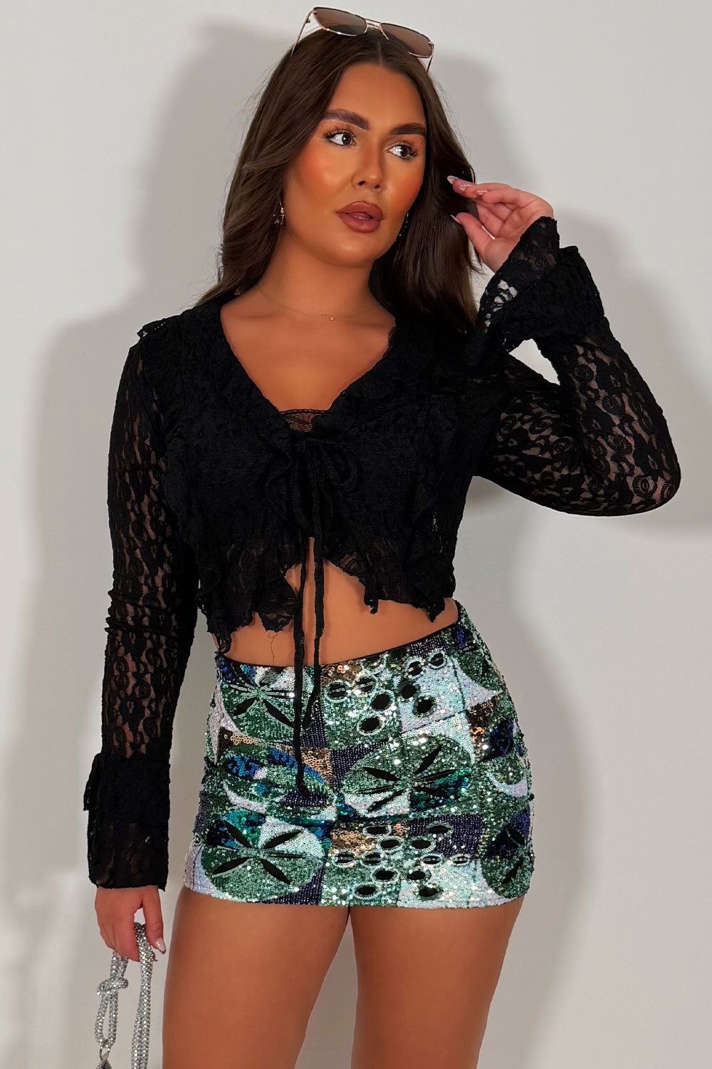 ruffle frilly long sleeve lace top styledup uk