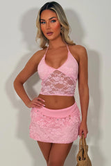 pink festival lace skirt and top co ord set summer holiday outfit uk styledup