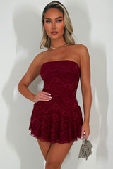 bandeau lace dress with ruffle frilly hem christmas party outfit styledup