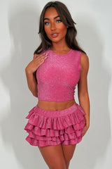 christmas outfit ruffle frilly lurex shorts and top co ord set styledup 