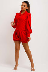 womens long sleeve blouse and shorts two piece set going out outfit
