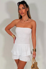 summer holiday ruffle frilly bandeau playsuit white styledup white fox uk sale 
