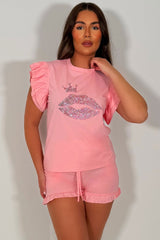 diamante rhinestone lips detail top and shorts summer co ord set styledup uk