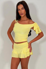 one shoulder gold buckle top and ruffle frilly skort matching outfit going out summer holiday festival clothes sale uk