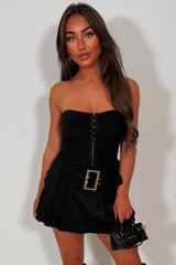black faux suede mini skirt skort festival outfit styledup