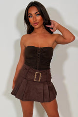 faux suede mini festival skirt skort with buckle styledup
