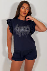 diamante rhinestone queen slogan t shirt and shorts two piece co ord set styledup 