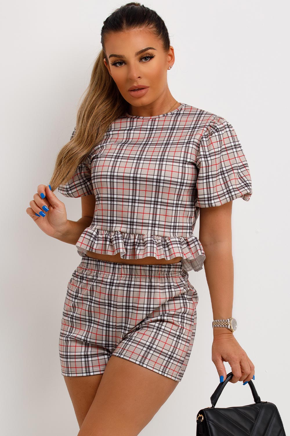 frill hem crop top and shorts two piece co ord set