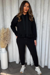 womens loungewear co ord set with peplum frill ruffle hem styledup